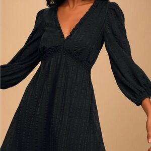 Texture Chiffon Balloon Sleeve Ruffled V Neck Holiday Goth  Party Dress Size M